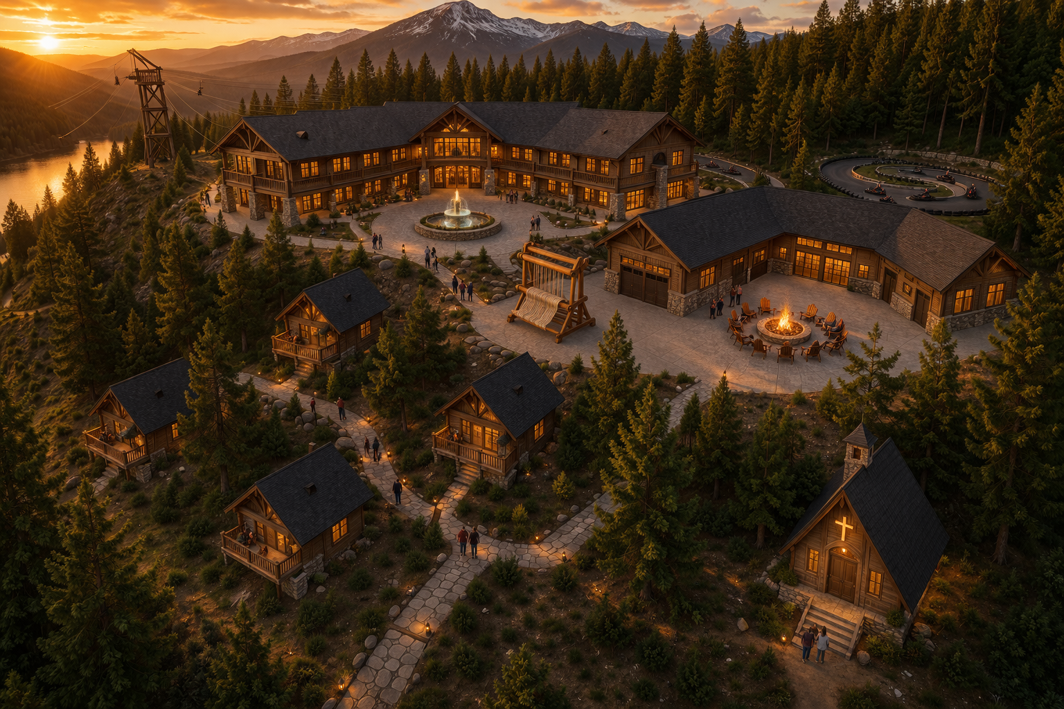 Stonebreaker campus aerial view at night