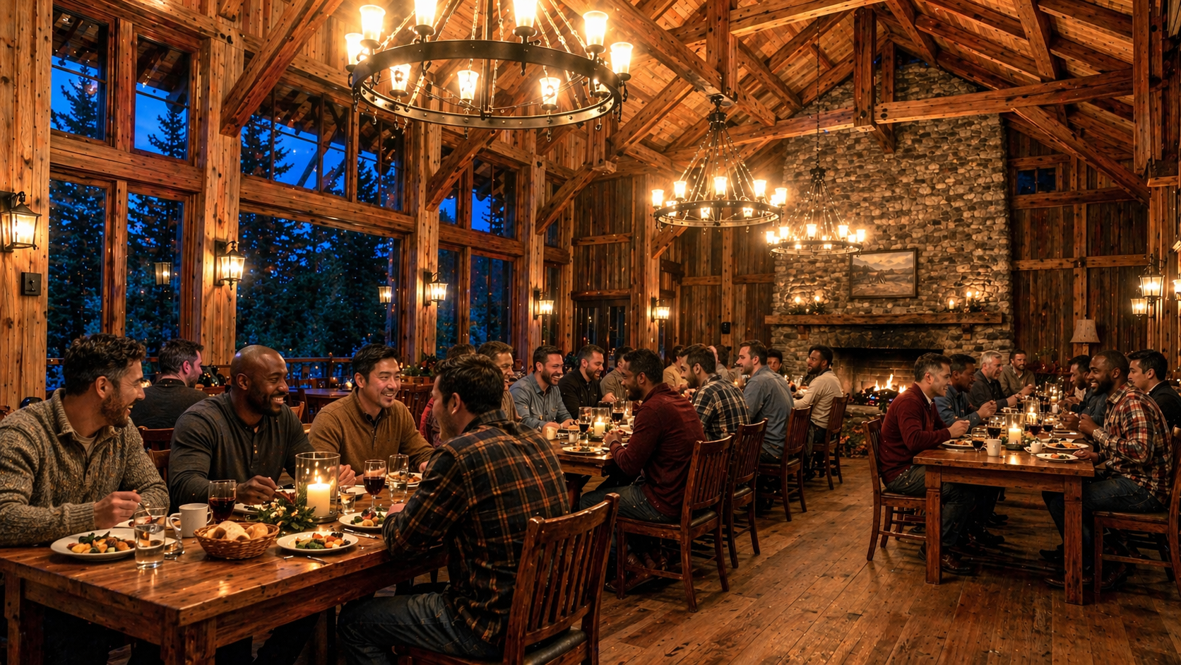 Men eating together at Trinity Lodge