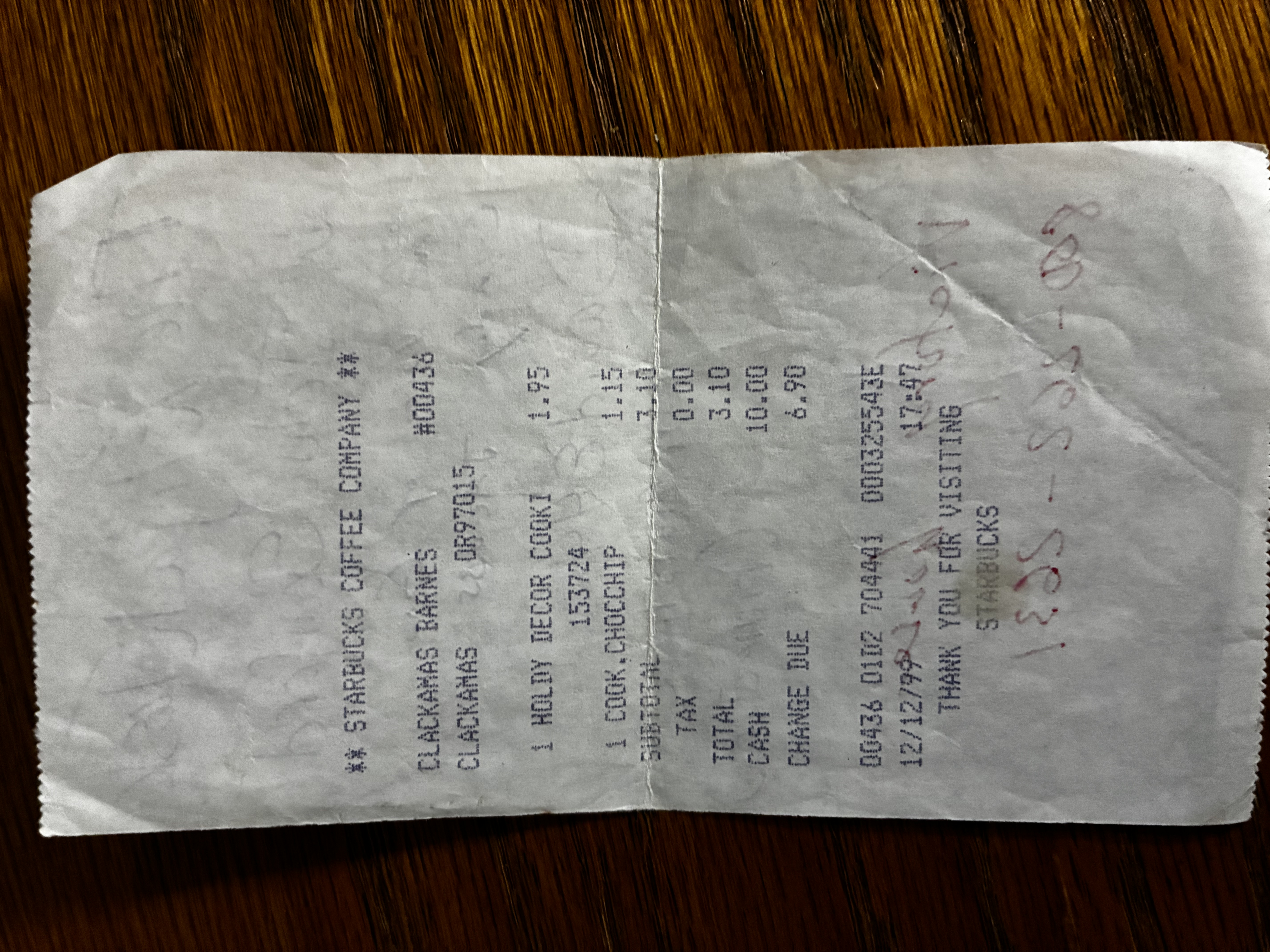 Starbucks receipt December 12 1999